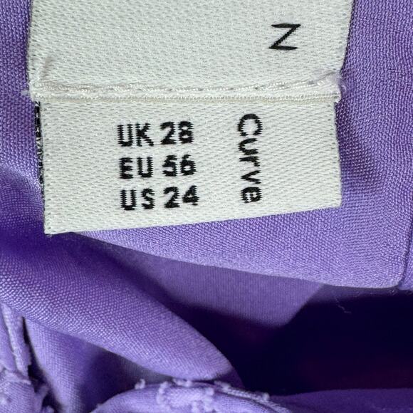 ASOS DESIGN Curve Pleated Chevron Chiffon Midi Dress Fluted Sleeve Lilac Plus 24 - Picture 12 of 14
